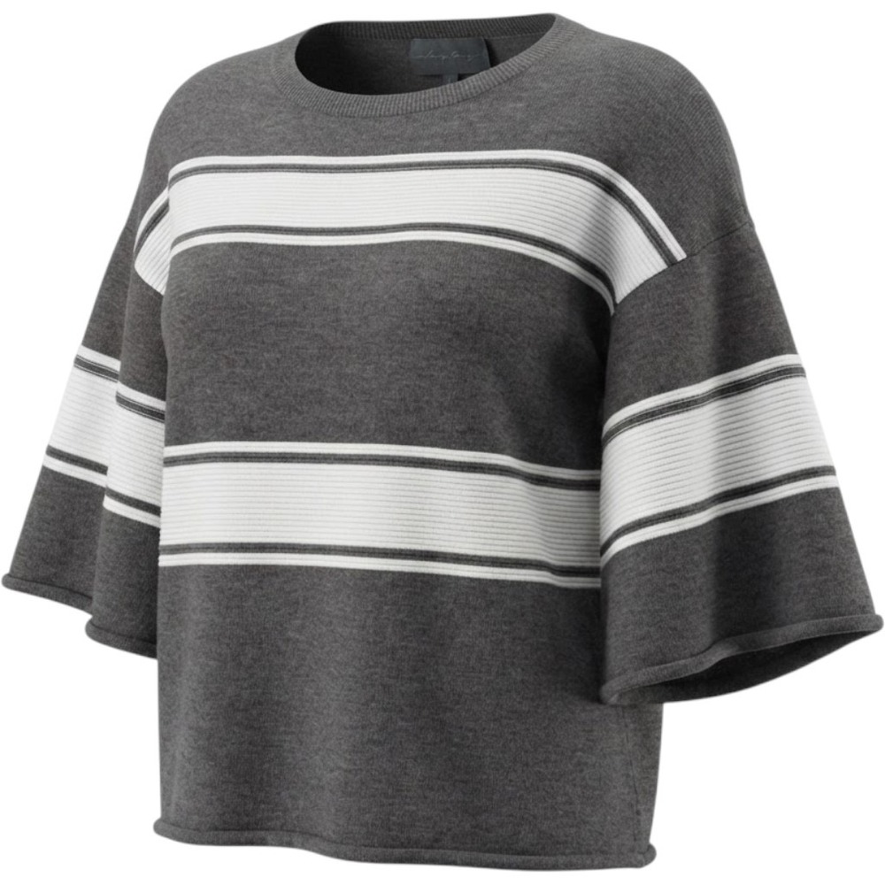 Sunday in Brooklyn Gray White Striped Bell Sleeve Knit Sweater Small